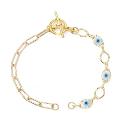 Золотой Браслет ручной работы из пластиковых звеньев, имитирующих глаз сглаз, и латунной скрепки., Сплав с Переключить застежками, белые, золотые, 7.01 дюйм (17.8 см)