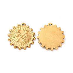 Golden Ion Plating(IP) 304 Stainless Steel Pendants, Flat Round with Arrow Charm, Golden, 22x21x2mm, Hole: 1.2mm