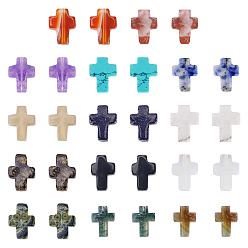 Смешанные камни 28шт 14 стили смешанные бусины из драгоценных камней, крестик, смешанные окрашенные и неокрашенные, 14.5~17x11~13x4.5~6 мм, отверстие : 0.7~1 мм, 2 шт / стиль