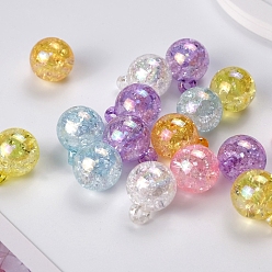Mixed Color Cracked Acrylic Pendants, Round, Mixed Color, 20x16mm, Hole: 2.7mm