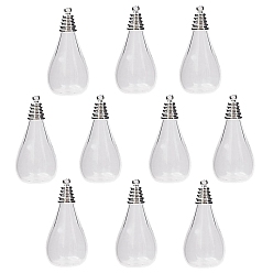 Silver Glass Pendants, Teardrop, Silver, 31x18mm, 10pcs/set