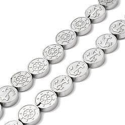 с Платиновым Покрытием Гальванизировать синтетические немагнитных гематита бусы пряди, плоские круглые с якоря и руля, с покрытием платиным, 10x3 мм, отверстие : 0.7 мм, около 40 шт / нитка, 16.22~16.3'' (41.2~41.4 см)