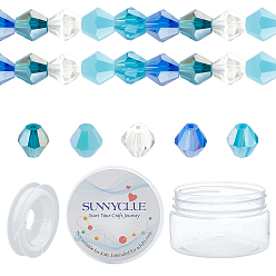 Blue DIY AB Color Plated Bead Stretch Bracelet Making Kits, Including Electroplate Glass Beads and Strong Stretchy Beading Elastic Thread, Blue, Beads: 7.5x7.5mm, Hole: 1.5mm, 200pcs/set, Thread: 0.8mm, about 10m/roll, 1roll/set