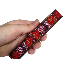 Красный 6.8m жаккардовая лента с цветочным рисунком в этническом стиле из полиэстера, красные, 3/4 дюйм (20 мм), около 7.44 ярдов (6.8 м) / рулон