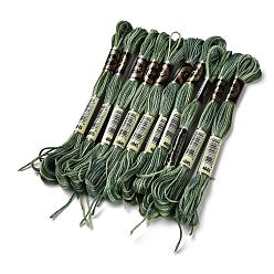 Dark Olive Green 10 Skeins 6-Ply Polyester Embroidery Floss, Cross Stitch Threads, Segment Dyed, Dark Olive Green, 0.5mm, about 8.75 Yards(8m)/skein