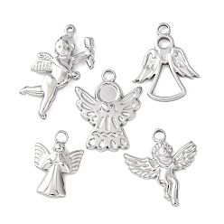 Нержавеющая Сталь Цвет 5 шт. 304 подвески из нержавеющей стали, ангельское очарование, цвет нержавеющей стали, 19~29x13~20x2~4 мм, отверстие : 1~3 мм