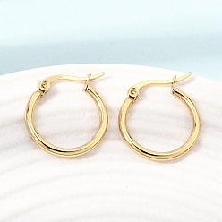 Golden 201 Stainless Steel Hoop Earrings, with 304 Stainless Steel Pin, PVD Vacuum Plating, Golden, 20x19x2mm