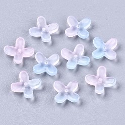 Light Blue Transparent Spray Painted Glass Beads, Two Tone, Flower, Light Blue, 12x9.5x3.5mm, Hole: 1mm