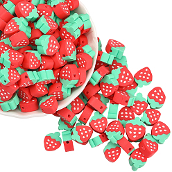 Красный 350шт. бусина из полимерной глины ручной работы, ломтик клубники, красные, 9~13x6~10.5x4~4.5 мм, отверстие : 1.8 мм, 350 шт / комплект