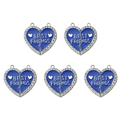 Королевский синий Подвеска из сплава эмали, со стразами, без кадмия, без никеля и без свинца, платина, разбитое сердце со словом лучший друг, королевский синий, 31x30.5x2 мм, отверстие : 2 мм