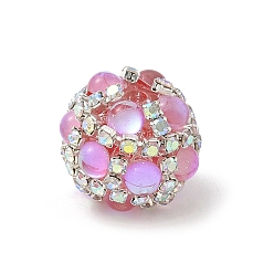 Pink Сверкающие акриловые инкрустированные круглые бусины, с цепочками из страз и стеклом, для ручек с бусинами, брелки и украшения, розовые, 18.5~19x16~16.5 мм, отверстие : 2.5 мм