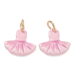 Pink Латунные подвески с принтом, Подвески для балетной юбки с соединительными кольцами, золотые, розовые, 14x15.5x3.5 мм, отверстие : 4 мм