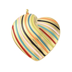 Разноцветный 304 подвески из нержавеющей стали, с эмалью, полосатый сердечный брелок, золотые, красочный, 28x24x4.5 мм, отверстие : 2 мм