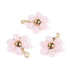 Pink Стекло с 304 подвесками из нержавеющей стали, , граненые, розовые, 10.5~11x9x3 мм, отверстие : 1.4 мм