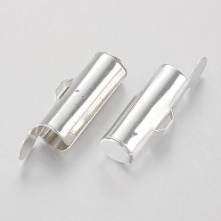 Серебро Латунь слайдов на концевых бюгельных труб, торцевые крышки слайдера, серебряный цвет гальваническим, 13.5x4.5 мм, отверстие : 1 мм, внутренний диаметр: 2 мм