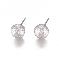 Нержавеющая Сталь Цвет Устойчивые к потускнению 304 серьги-гвоздики из нержавеющей стали, мяч серьги, , цвет нержавеющей стали, 19x8 мм, штифты : 0.8 мм