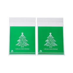 Зеленый лайм Пластиковый пакет для выпечки с рождественской тематикой, с самоклеющейся, для шоколада, конфеты, печенье, квадратный, зеленый лайм, 130x100x0.2 мм, около 100 шт / упаковка