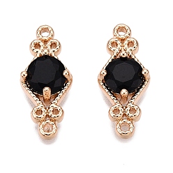 Черный Подвески из латуни с граненым стеклянным соединителем, без кадмия, без никеля и без свинца, звенья китайского узла, золотые, чёрные, 15.5x6.5x3.5 мм, отверстие : 1 мм