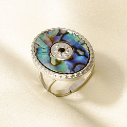 Нержавеющая Сталь Цвет 304 Открытые кольца-манжеты из нержавеющей стали с натуральными ракушками для женщин, овальные, цвет нержавеющей стали, 26 мм, внутренний диаметр: 17 мм