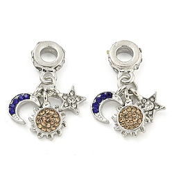 Свет Колорадо Топаз Стойки с покрытием из сплава, паве, горный хрусталь, луна, солнце, звезды, европейские подвески-подвески, Подвески с большими отверстиями, платина, без кадмия, без никеля и без свинца, свет Колорадо Топаз, 28 мм, отверстие : 4.5 мм, Луна: 11.5x7x4 мм