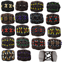 (52) Непрозрачная лаванда Пластиковая булочка для волос, расческа для волос, с деревянных бусин, разноцветные, 80x105 мм