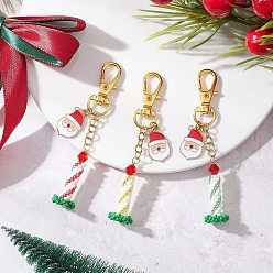 Золотой 3 шт. 3 Цвета: рождественские стеклянные бусины 3 Подвеска в виде Санта-Клауса из эмали и сплава, с поворотными карабинами-застежками Ally, разноцветные, золотые, 81 мм, 1 шт / цвет