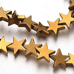 с Золотистым Покрытием Гальванизировать немагнитных синтетический гематит нитей бисера, звезда, с золотым покрытием, 10x10x2~3 мм, отверстие : 1 мм, около 47 шт / нитка, 15.5 дюйм