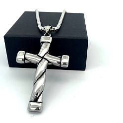 Нержавеющая Сталь Цвет Хип-хоп 304 подвеска в виде креста из нержавеющей стали, цвет нержавеющей стали, 23.62 дюйм (60 см)