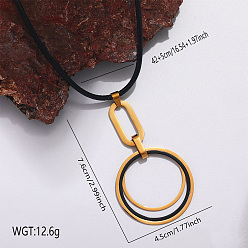 Golden 304 Stainless Steel Multiple Ring Pendant Necklaces for Women, Black, Golden, 16.54 inch(42cm), pendant: 76x45mm