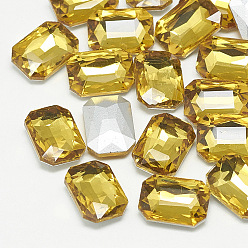 Topaz Pointed Back Glass Rhinestone Cabochons, Faceted, Rectangle Octagon, Topaz, 18x13x5mm
