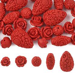 Rouge 32pcs 5 styles de perles de cinabre, formes mixtes, rouge, 10~20.5x8~13.5mm, Trou: 1~2.5mm