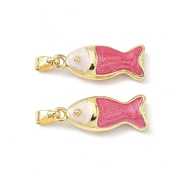 Светло-Вишневый Латунь эмаль подвески, рыба, реальный 18 k позолоченный, светло-вишневый, 20.5x8x5 мм, отверстие : 4.8x2.4 мм