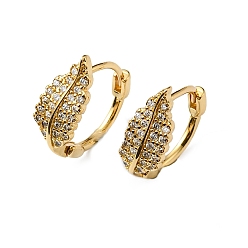 Golden Creolen mit klarem Zirkonia-Blatt, Rack-Plating-Messing-Schmuck, cadmiumfrei und bleifrei, langlebig überzogen, golden, 13.5x13x6 mm