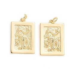 Golden Messing Anhänger & Charms, mit Ringe springen, Rechteck mit Drachen, golden, 22~22.5x15x2 mm, Bohrung: 3 mm
