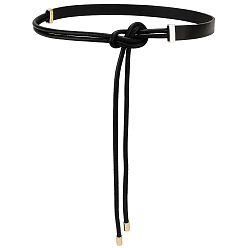 Black Imitation Leather Wrap Chain Belts, with Alloy Findings, Golden, Black, 1150x23x8.5mm