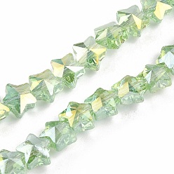 Светло-зеленый Гальванизируйте прозрачное стекло бисер нитей, звезда, граненые, AB цвет, светло-зеленый, 7.5x8x5 мм, отверстие : 0.7 мм, около 80 шт / нитка, 21.56'' (54.75 см)