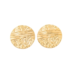 Real 18K Gold Plated Ion Plating(IP) 304 Stainless Steel Stud Earrings for Women, Textured Flat Round, Real 18K Gold Plated, 28.5mm