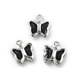 Черный Стеклянные прелести, бабочка, с латунной фурнитурой , долговечный, платина, чёрные, 8.5x7x2 мм, отверстие : 1 мм