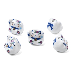 Белый Фарфоровые бусины ручной работы, состояние кошки, яркие глазированный фарфор, белые, 14.5x16.5x15 мм, отверстие : 2.5 мм