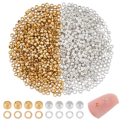 Золотой & Серебряный 1000 шт. 2 цвета латунных обжимных бусин, рондель, золотой и серебряный, 2x2x1 мм, отверстие : 1.2 мм, 500 шт / цвет