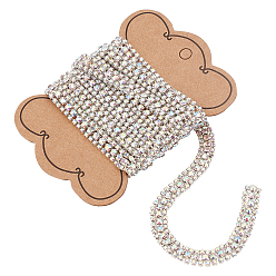 Crystal AB 2Yards Alloy Rhinestone Strass Chains, Rhinestone Cup Chains, with Cardboard Display Cards, Crystal AB, 8x3mm
