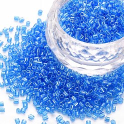 Dodger Blue Glass Bugle Beads, Transparent Colours Luster, Dodger Blue, 2.5~3x2mm, Hole: 0.9mm, about 15000pcs/pound