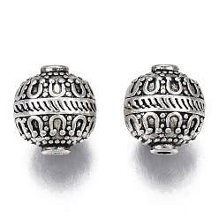 Antique Silver Tibetan Style Alloy Beads, Cadmium Free & Lead Free, Round, Antique Silver, 11x10mm, Hole: 1.6mm, about 290pcs/1000g