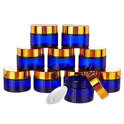 Blue Glass Cream Jar, with PP Screw Cover, Refillable Cosmetic Bottle, Column, Blue, 52x39.5mm, Hole: 36mm, Capacity: 30ml(1.01 fl. oz)