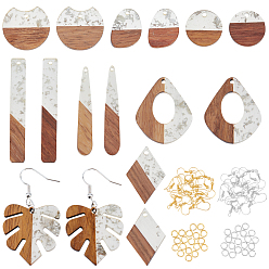 (52) Непрозрачная лаванда Набор для изготовления сережек своими руками, в том числе подвески из смолы и ореха, железные крючки для серег и открытые кольца для прыжков, смесь в форме, разноцветные, 156 шт / коробка