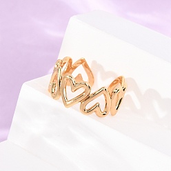 Golden 304 Stainless Steel Cuff Open Rings for Women, Heart, Ion Plating(IP), Golden, 9mm, US Size 8 1/2(18.5mm)