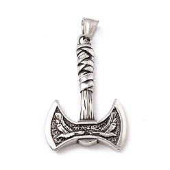 Antique Silver Tibetan Style 304 Stainless Steel Pendants, Axe, Antique Silver, 49x31x5mm, Hole: 8x4mm