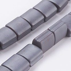 Non-magnetic Hematite Non-magnetic Synthetic Hematite Beads Strands, Frosted, Rectangle, 9.5~10x10x6.5mm, Hole: 2mm, about 41pcs/strand, 15.7 inch(40cm)
