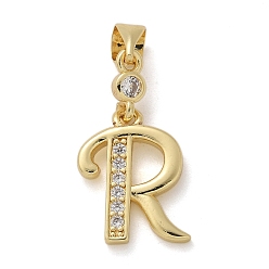 Letter R Латунные микро проложить кубического циркония подвески, долговечный, без свинца и без кадмия, стойки покрытие, письмо амулеты, Буква R, 15.5x11.5x1.5 мм, отверстие : 4.5x3.5 мм