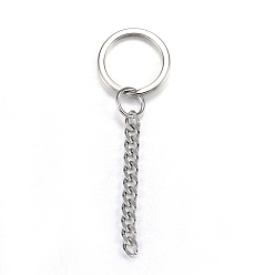 Stainless Steel Color Tarnish Resistant 304 Stainless Steel Split Key Rings, Keychain Clasp Findings, Stainless Steel Color, 64mm